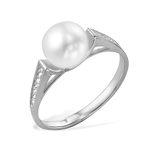 Кольцо из серебра 925 пробы с белой жемчужиной 8,5-9 мм. Артикул 10123