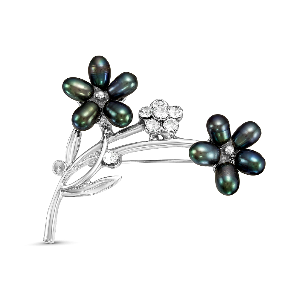 Брошь из сплава с черными жемчужинами 5-6 мм. Артикул 12143