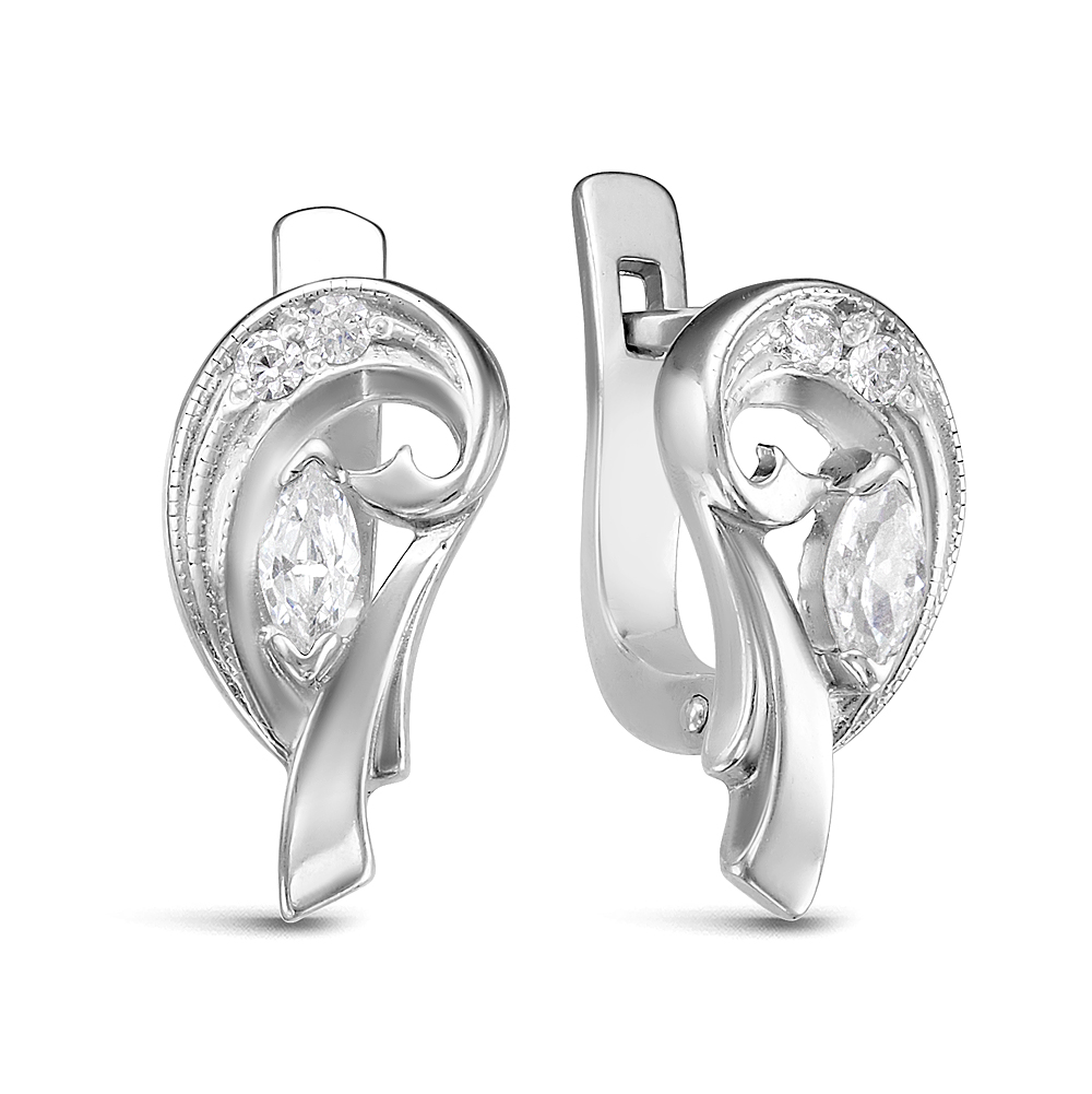 Серьги из серебра 925 пробы, украшенные фианитами. Артикул 12520