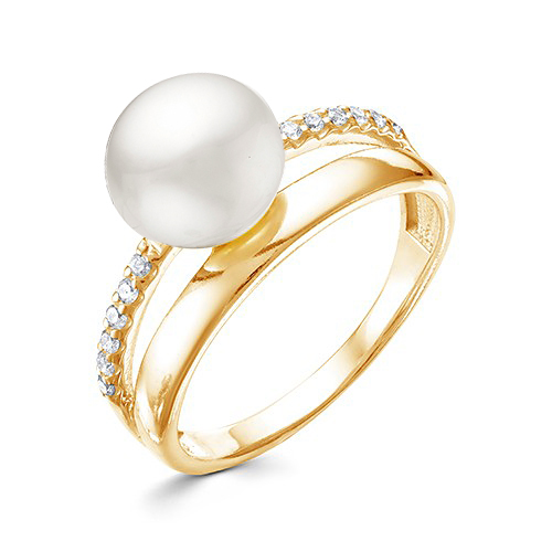 Кольцо из серебра 925 пробы с белой жемчужиной 9,5-10 мм. Артикул 12342