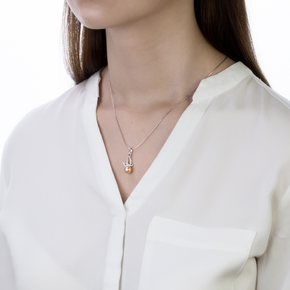 Кулон из серебра с розовой речной жемчужиной 7,5-8 мм. Артикул 10937