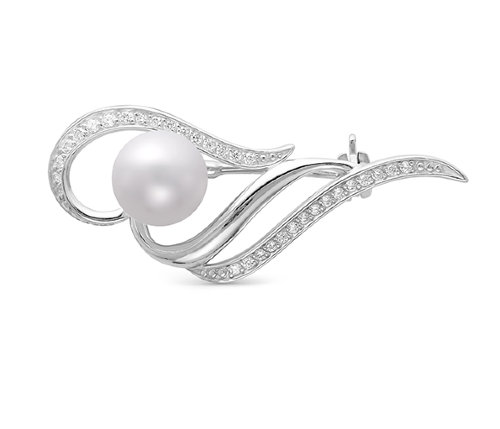 Брошь из серебра с белой жемчужиной 8,5-9 мм. Артикул 11900