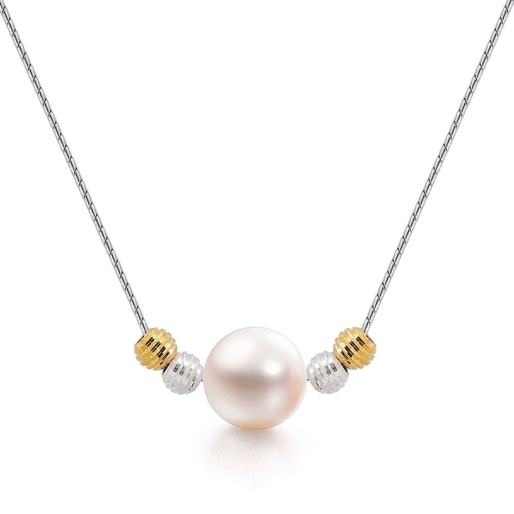 Цепочка из серебра 925 пробы с белой речной жемчужиной 9,5-10 мм. Артикул 9766 Цепочка из серебра 925 пробы с белой речной жемчужиной 9,5-10 мм. Артикул 9766