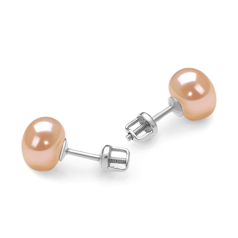 Пусеты из серебра с розовыми жемчужинами 8,5-9 мм. Артикул 11756