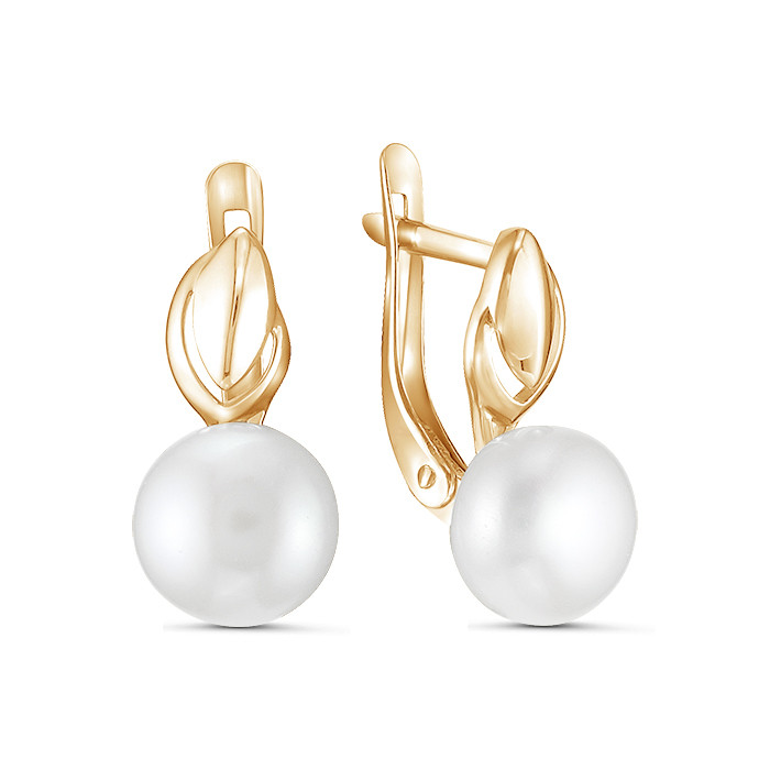 Серьги из красного золота с белыми жемчужинами 7,5-8 мм. Артикул 9700 Серьги из красного золота с белыми жемчужинами 7,5-8 мм. Артикул 9700