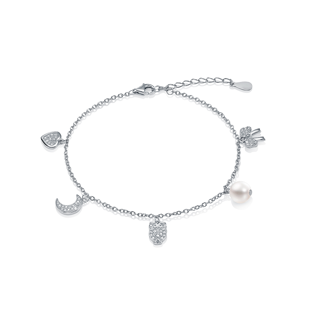 Браслет из серебра с белой речной жемчужиной 7-7,5 мм. Качество жемчуга высокое АА+. Артикул 12266