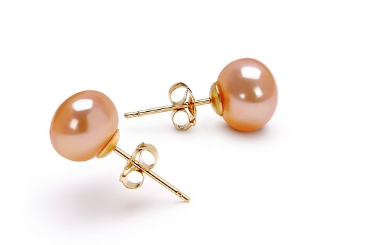 Пусеты из серебра с розовыми жемчужинами 9,5-10 мм. Артикул 7775