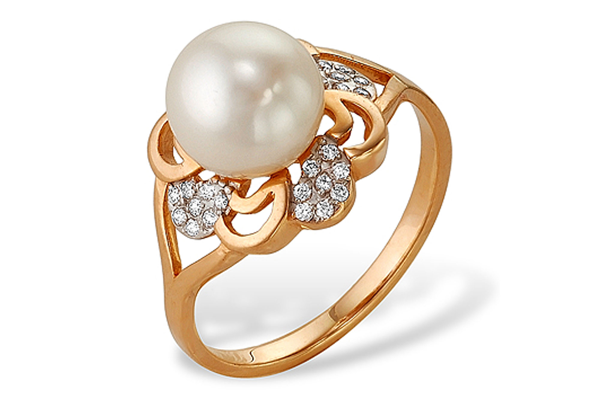 Кольцо из серебра 925 пробы с белой речной жемчужиной 7,5-8 мм. Артикул 9434