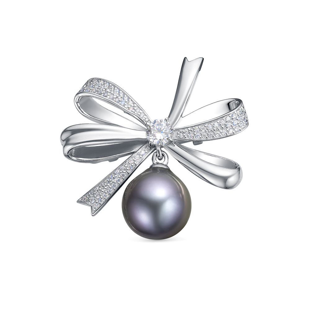 Брошь с черной морской Таитянской жемчужиной 13-13,5 мм. Артикул 10728