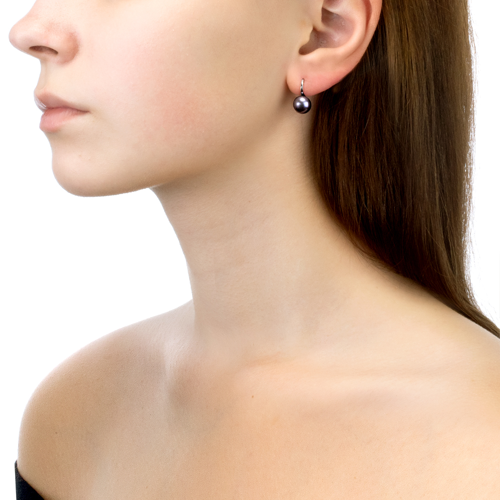 Серьги из серебра с черными жемчужинами 8,5-9 мм. Артикул 11338 Серьги из серебра с черными жемчужинами 8,5-9 мм. Артикул 11338