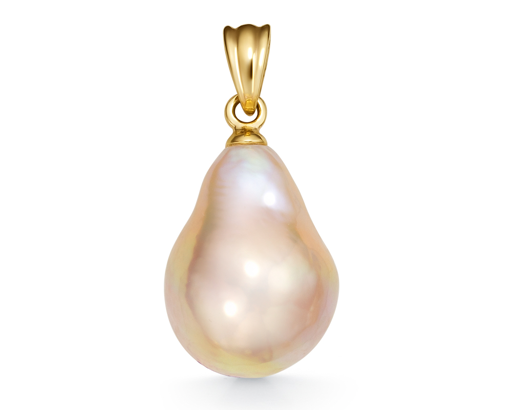 Кулон "Барокко" из золота 585 пробы с розовой жемчужиной 12-12,5 мм. Артикул 10839 Кулон "Барокко" из золота 585 пробы с розовой жемчужиной 12-12,5 мм. Артикул 10839