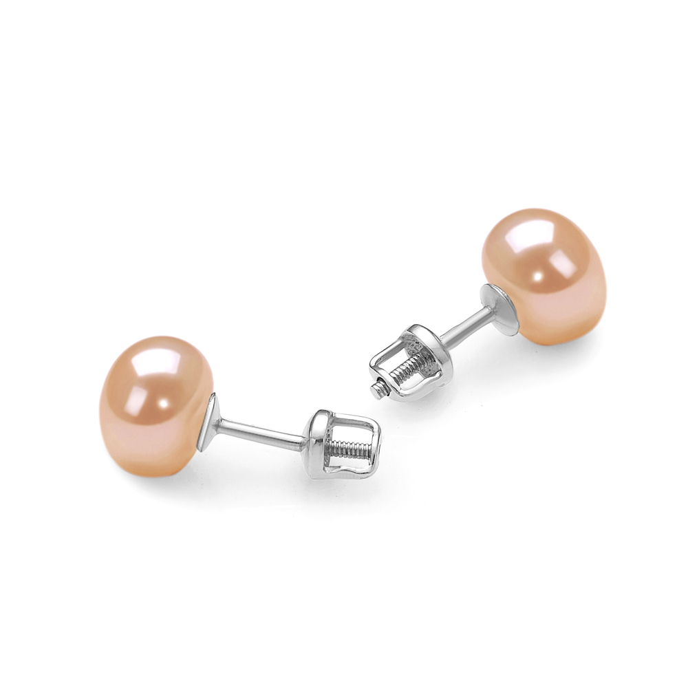 Пусеты из серебра с розовыми жемчужинами 10,5-11 мм. Артикул 11759 Пусеты из серебра с розовыми жемчужинами 10,5-11 мм. Артикул 11759