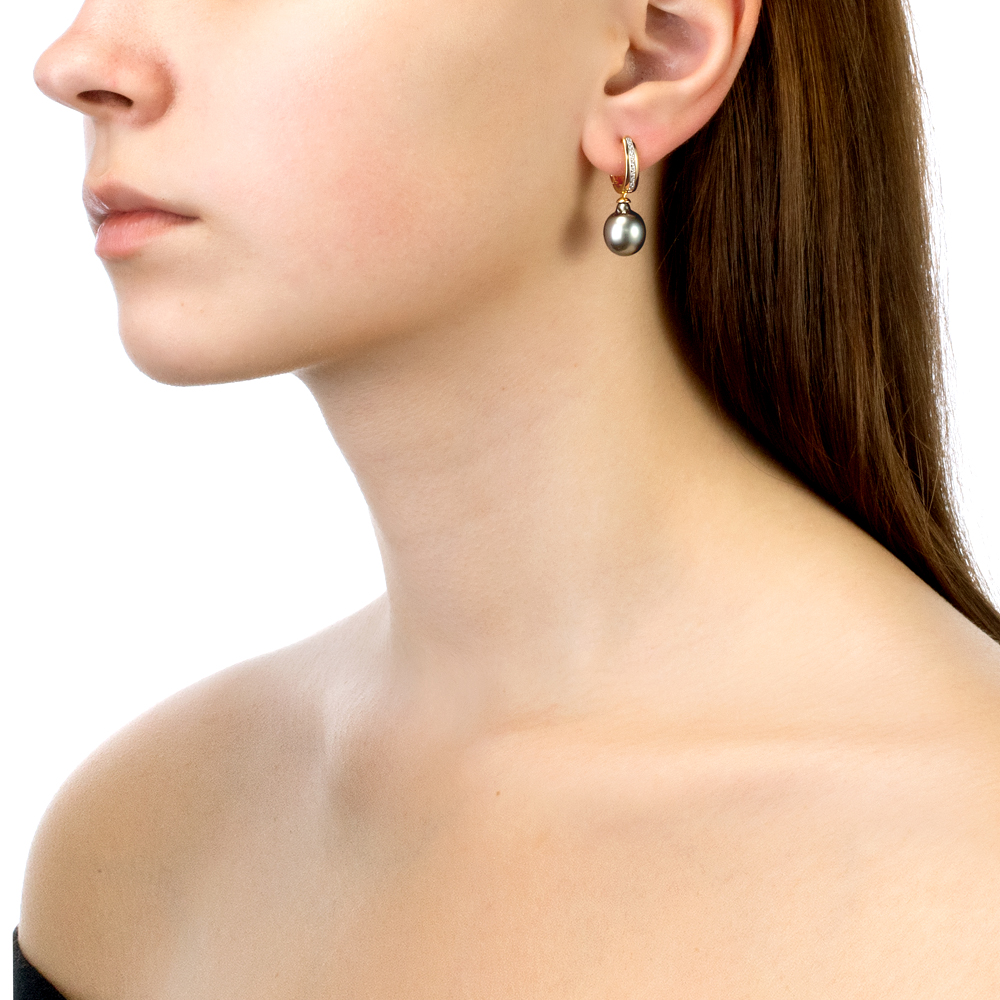 Серьги из серебра с Таитянскими жемчужинами 10-10,5 мм. Артикул 11102