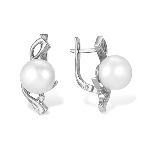 Серьги из белого золота с белыми жемчужинами 7,5-8 мм. Артикул 11990