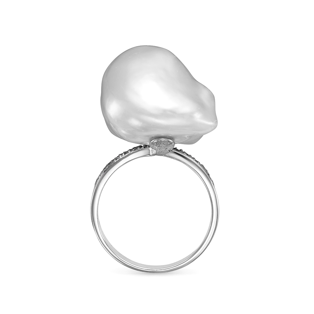 Кольцо из серебра 925 пробы с белой барочной жемчужиной 19-20 мм. Артикул 8816