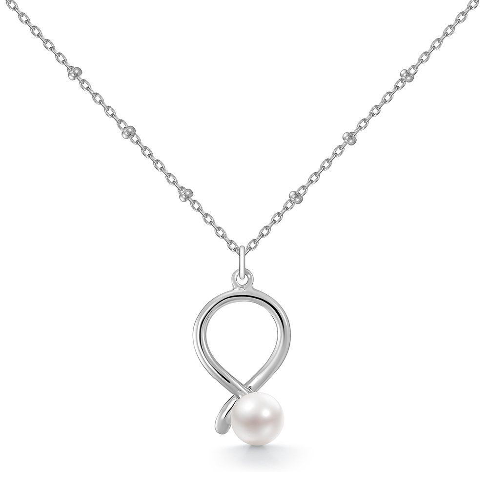 Колье из серебра 925 пробы с белой речной жемчужиной 5,5-6 мм. Артикул 11228
