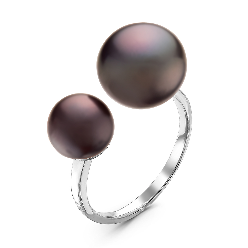 Двойное кольцо "Dior" из серебра 925 пробы с черными жемчужинами 7-10 мм. Артикул 10895 Двойное кольцо "Dior" из серебра 925 пробы с черными жемчужинами 7-10 мм. Артикул 10895