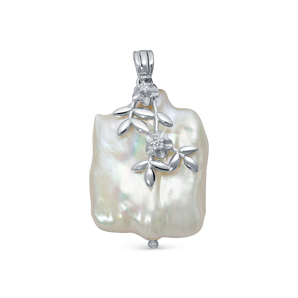 Кулон из серебра с белой барочной жемчужиной 20 мм. Артикул 12764