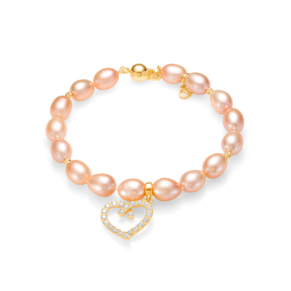 Браслет из розового жемчуга 7,5-8 мм с подвеской "Сердце". Качество жемчуга наивысшее ААА. Артикул 11631 Браслет из розового жемчуга 7,5-8 мм с подвеской "Сердце". Качество жемчуга наивысшее ААА. Артикул 11631