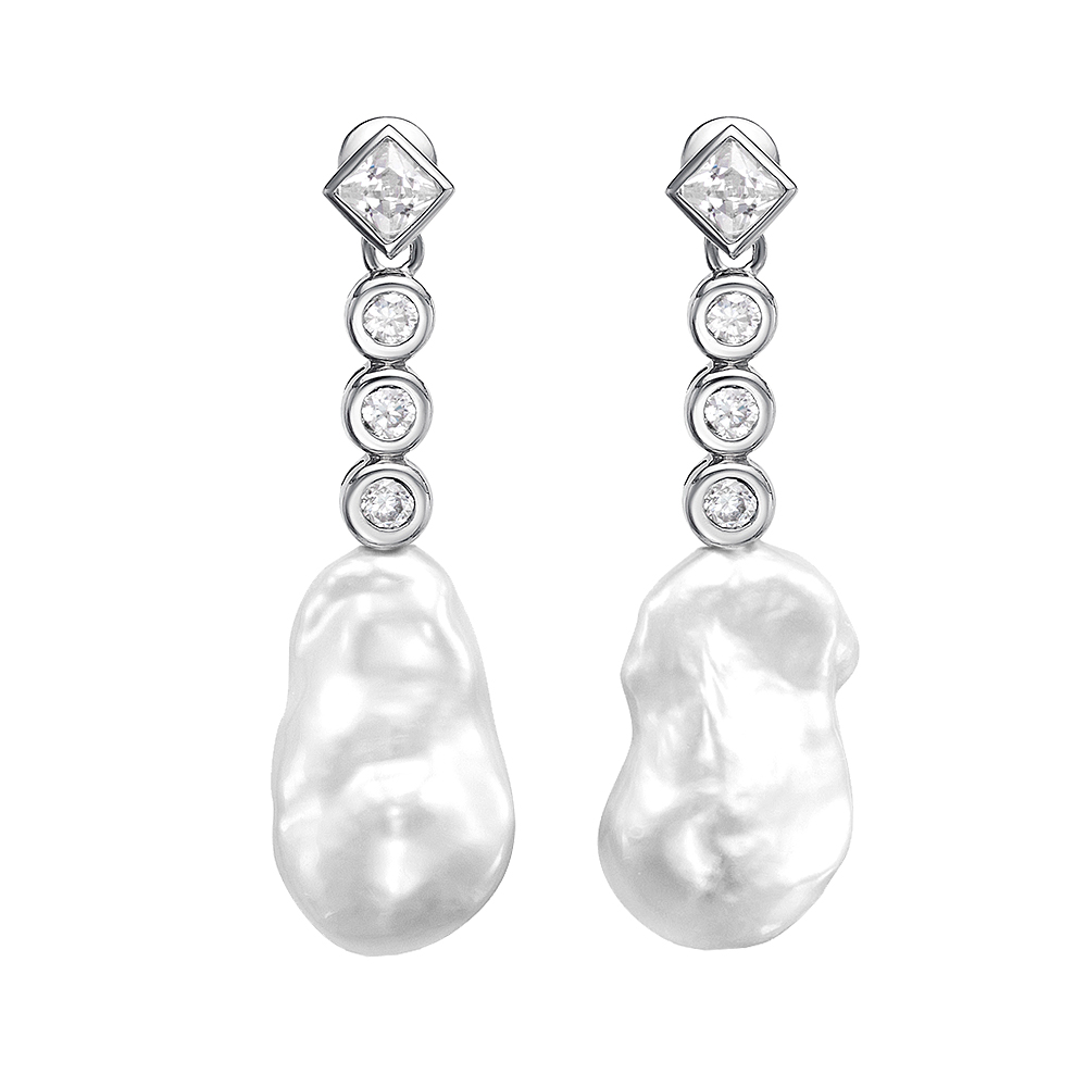 Серьги из серебра с белыми барочными жемчужинами 13-15 мм. Артикул 10195 Серьги из серебра с белыми барочными жемчужинами 13-15 мм. Артикул 10195
