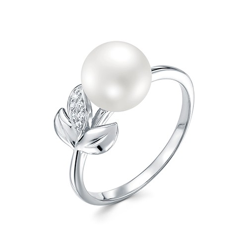 Кольцо из серебра 925 пробы с белой жемчужиной 8,5-9 мм. Артикул 10127