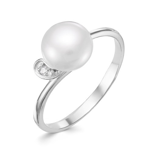 Кольцо из белого золота 585 пробы с белой жемчужиной 8,5-9 мм. Артикул 9153