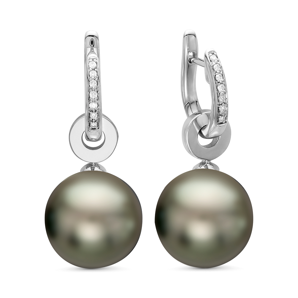 Серьги из золота с черными Таитянскими жемчужинами 12,6-12,9 мм. Артикул 10657