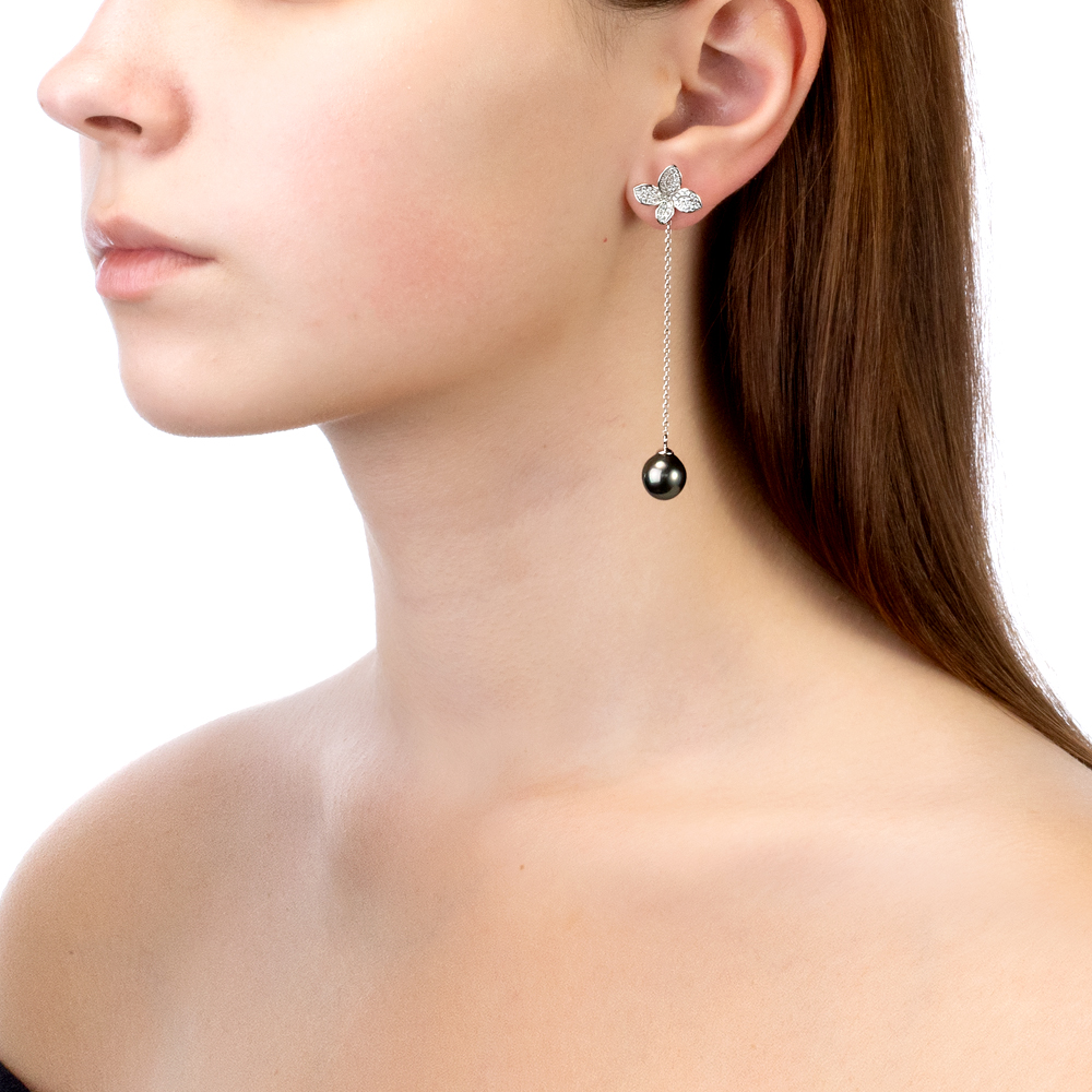 Серьги из серебра с Таитянскими жемчужинами 10-10,5 мм. Артикул 12448