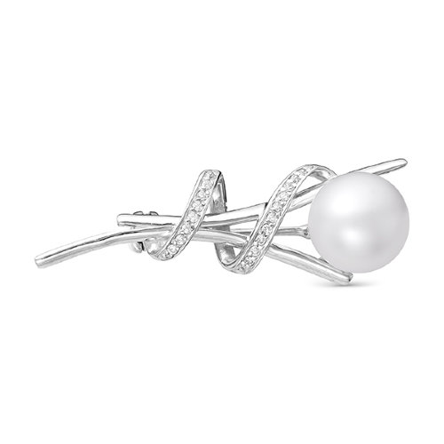 Брошь из серебра с белой жемчужиной 8,5-9 мм. Артикул 11905