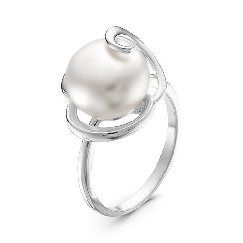 Кольцо из серебра 925 пробы с белой жемчужиной 9,5-10 мм. Артикул 10879