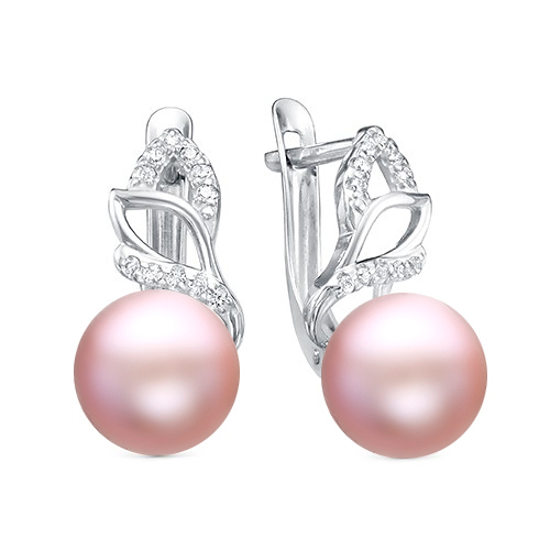 Серьги из серебра с розовыми жемчужинами 9,5-10 мм. Артикул 12209 Серьги из серебра с розовыми жемчужинами 9,5-10 мм. Артикул 12209