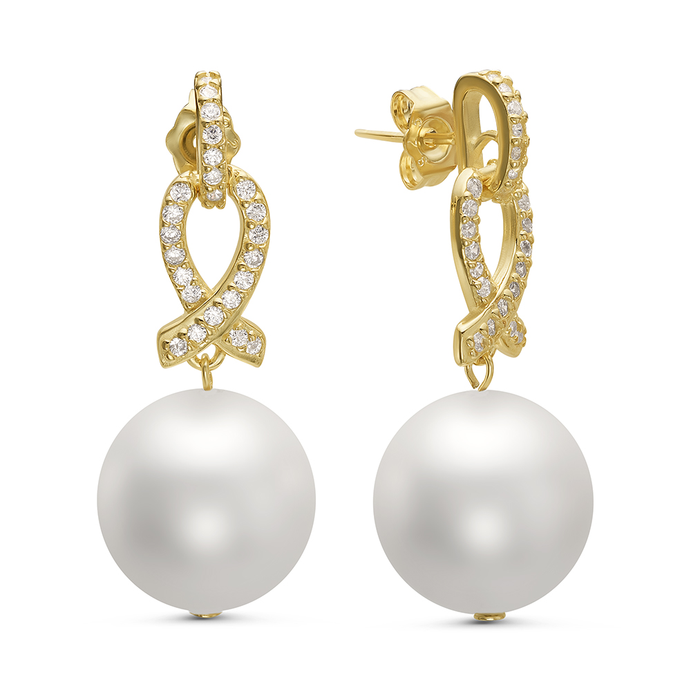 Серьги из серебра с жемчужинами "Майорика" 14-15 мм. Артикул 11279