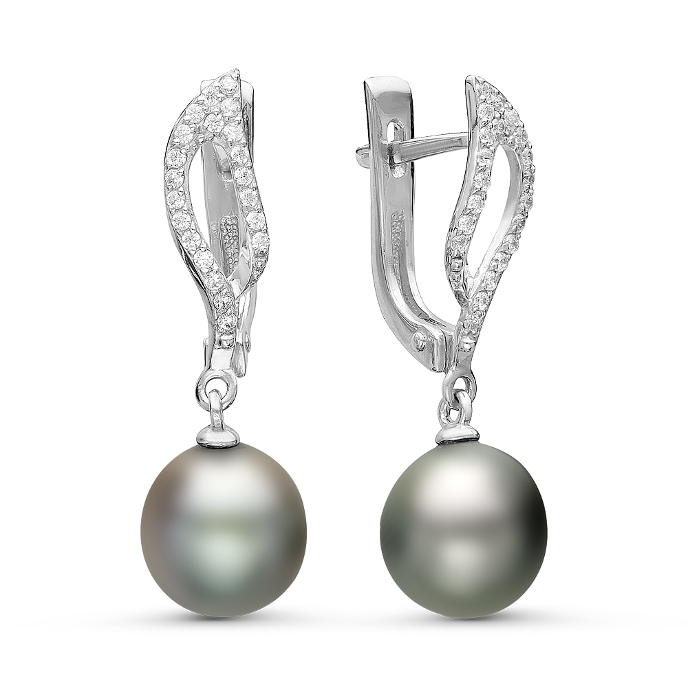 Серьги из серебра с Таитянскими жемчужинами 9-9,5 мм. Артикул 10813
