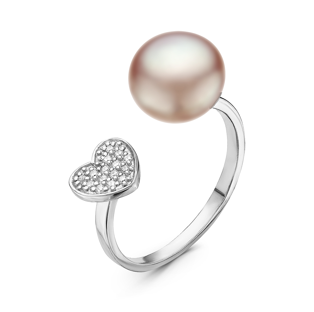 Двойное кольцо "Dior" из серебра 925 пробы с лавандовой жемчужиной 9,5-10 мм. Артикул 10875