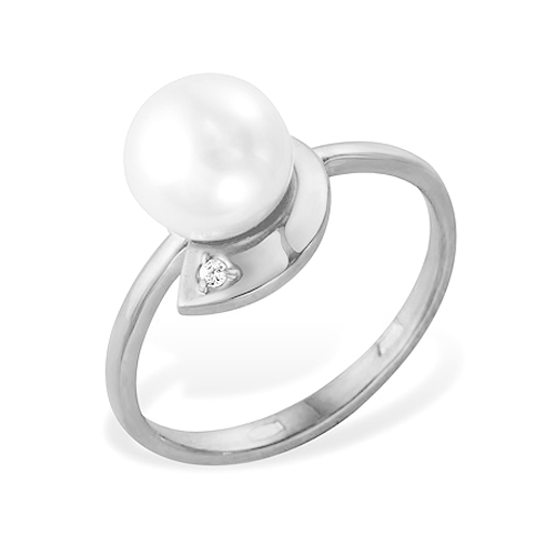 Кольцо из белого золота 585 пробы с белой жемчужиной 6,5-7,5 мм. Артикул 12022