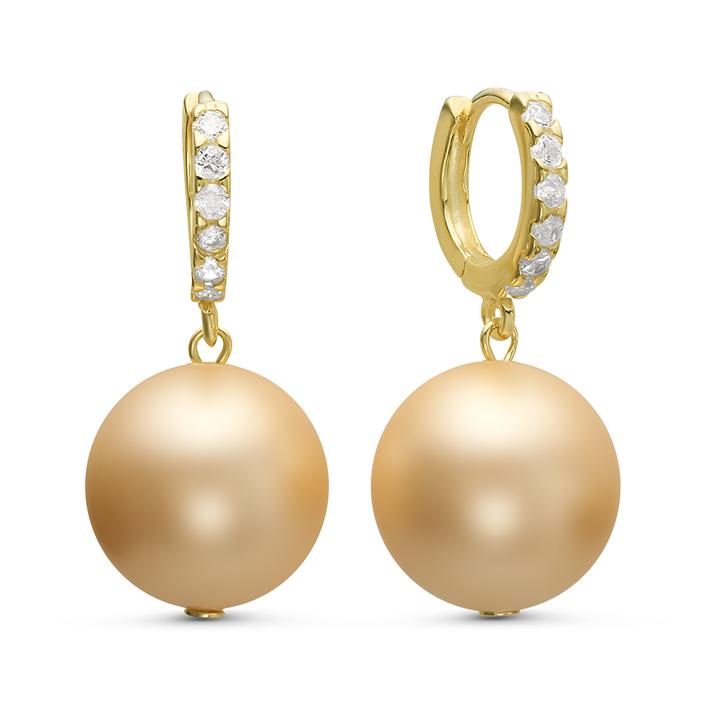 Серьги из серебра с золотыми жемчужинами "Майорика" 12 мм. Артикул 11268