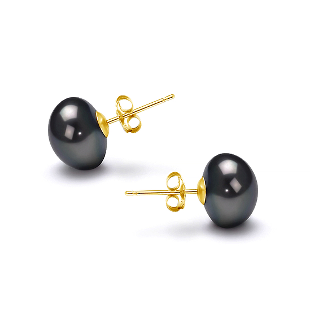 Пусеты из серебра с черными жемчужинами 8,5-9 мм. Артикул 10176