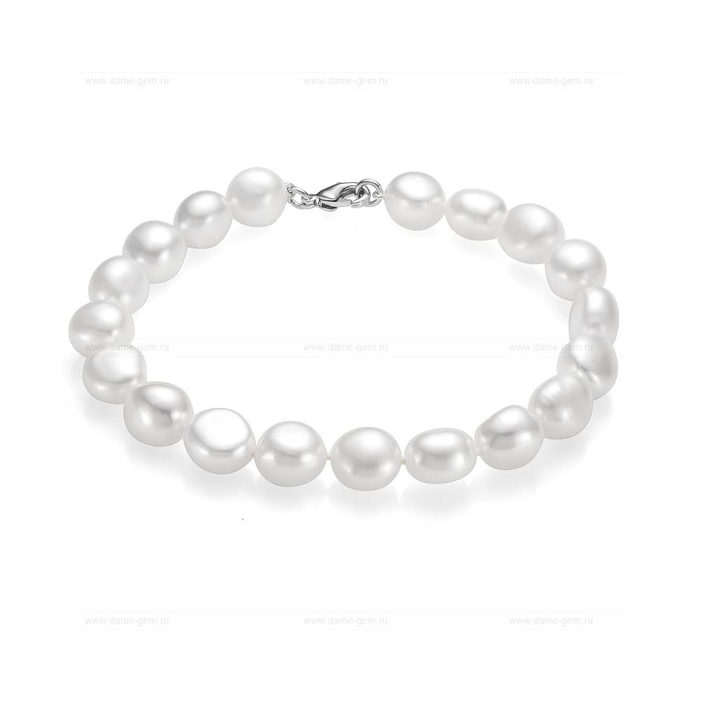 Браслет из белого барочного пресноводного жемчуга 9-10 мм. Качество жемчуга высокое АА+. Артикул 8466