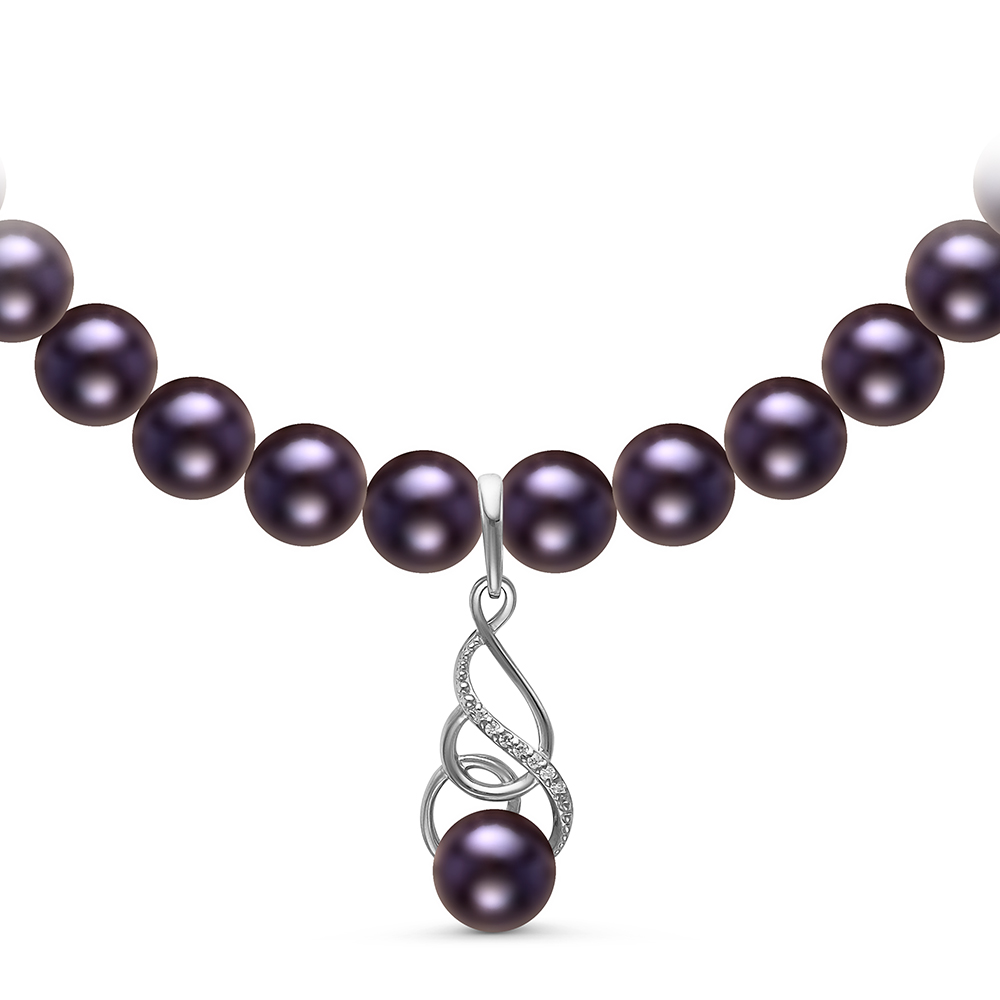 Ожерелье из черного речного жемчуга 7,5-8 мм с кулоном из серебра. Качество жемчуга наивысшее ААА. Артикул 10962