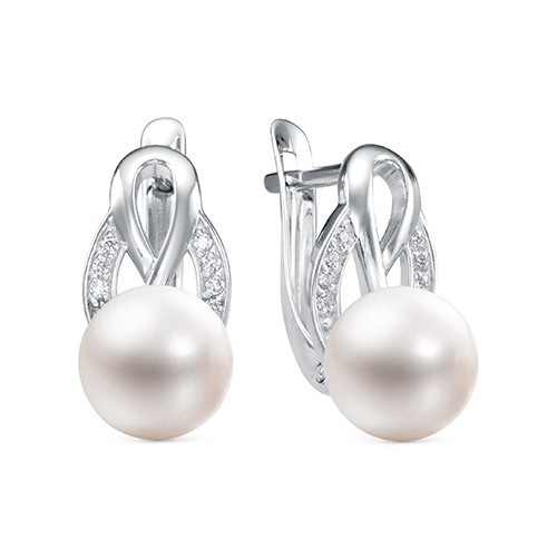 Серьги из белого золота с белыми жемчужинами 7,5-8 мм. Артикул 9297