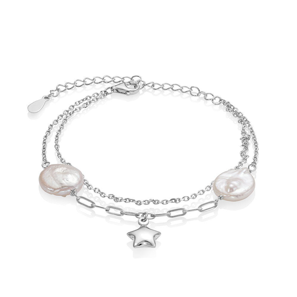 Браслет из серебра с белыми жемчужинами "Барокко" 11,5 мм. Качество жемчуга наивысшее ААА. Артикул 12832