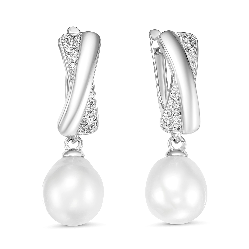 Серьги из золота с белыми Австралийскими жемчужинами 10-10,5 мм. Артикул 12175