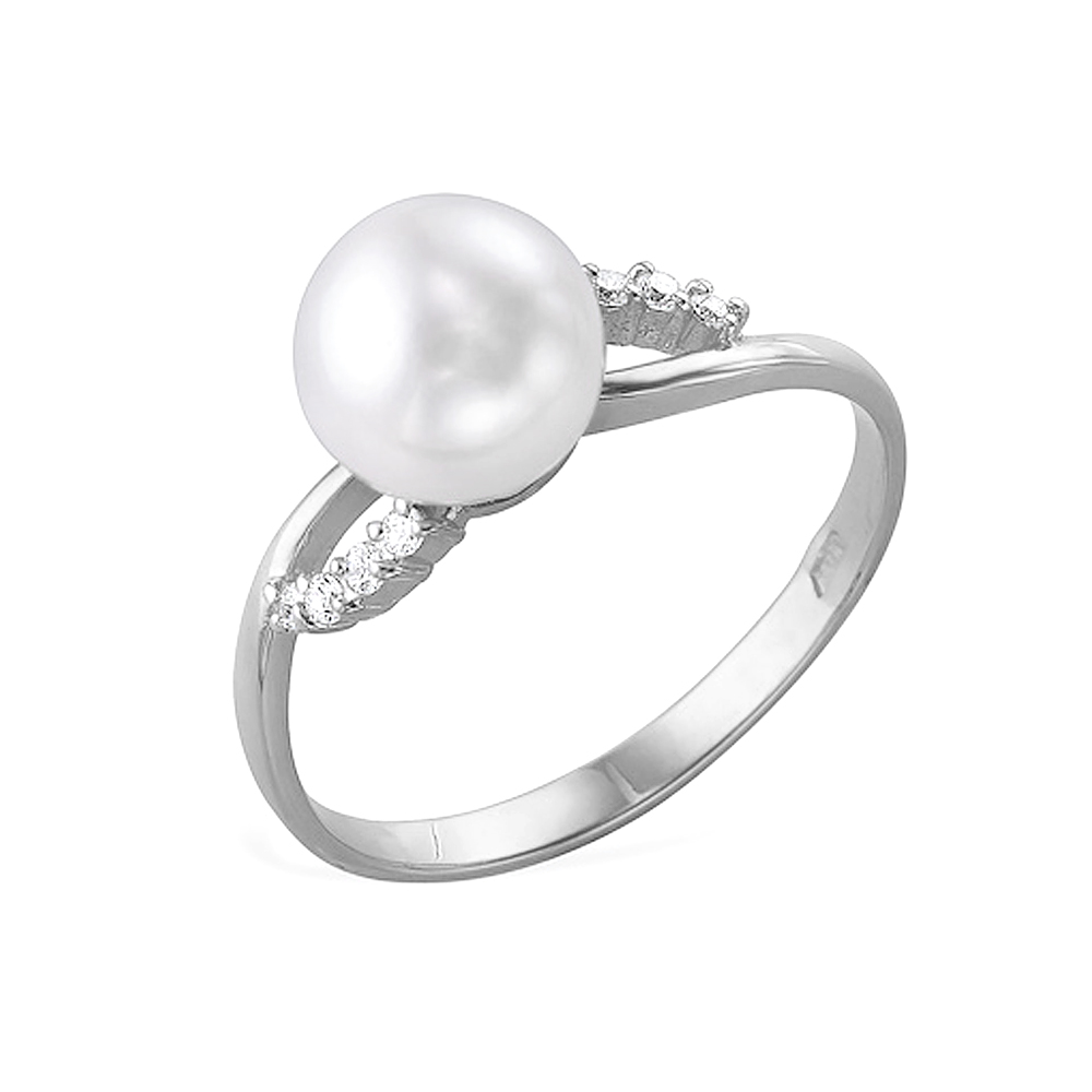 Кольцо из белого золота с белой жемчужиной. Артикул 11994
