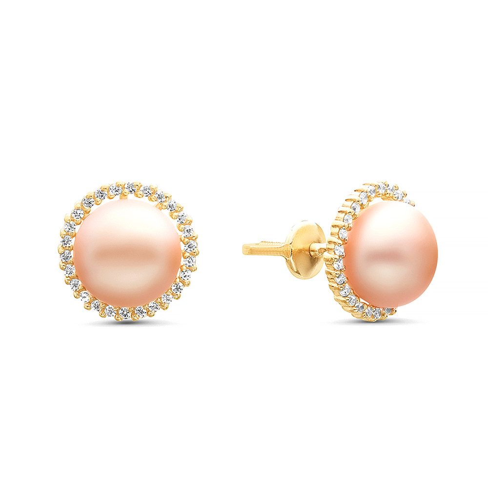 Серьги-пусеты из серебра с розовыми жемчужинами 7-7,5 мм. Артикул 11575