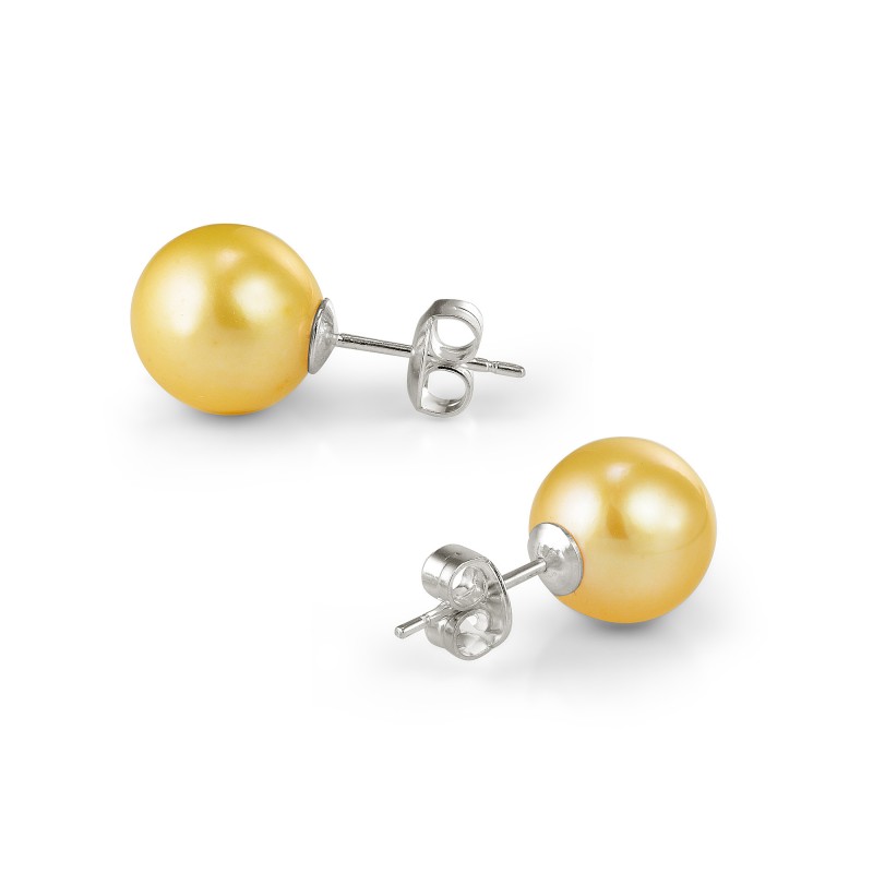 Пусеты из серебра с золотистыми жемчужинами 8-8,5 мм. Артикул 10235