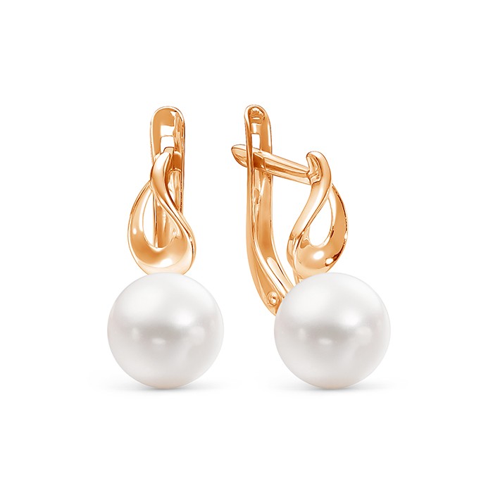 Серьги из красного золота с белыми жемчужинами 7,5-8 мм. Артикул 9310 Серьги из красного золота с белыми жемчужинами 7,5-8 мм. Артикул 9310