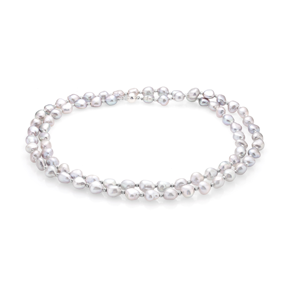 Ожерелье со вставками из серого барочного жемчуга 8-8,5 мм. Качество жемчуга высокое АА+. Артикул 11567