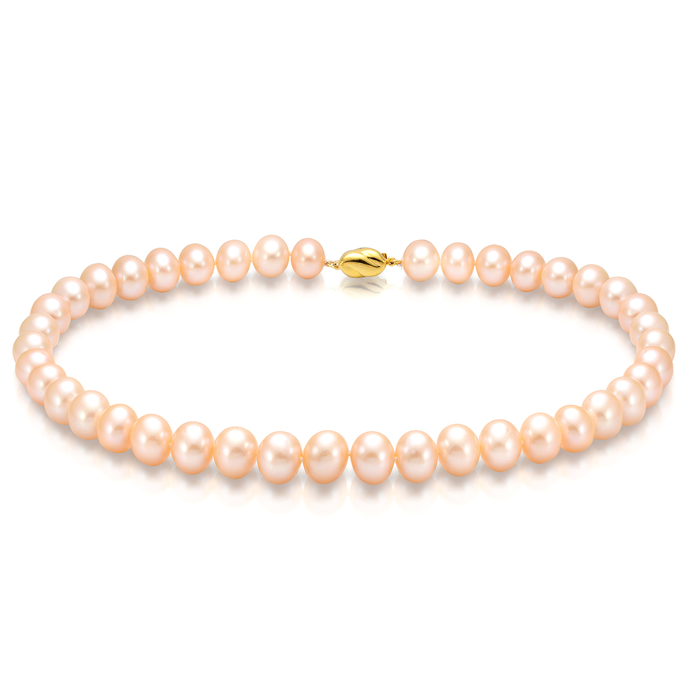 Ожерелье из персикого овального речного жемчуга 9-10 мм. Качество жемчуга наивысшее ААА. Артикул 11923