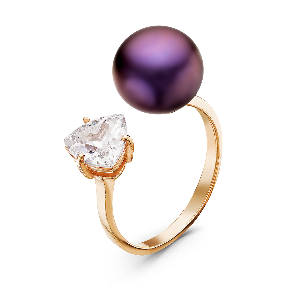 Двойное кольцо "Dior" из серебра 925 пробы с черной жемчужиной 9,5-10 мм. Артикул 10868 Двойное кольцо "Dior" из серебра 925 пробы с черной жемчужиной 9,5-10 мм. Артикул 10868