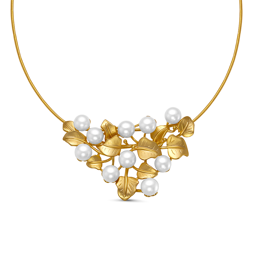 Колье из сплава, украшенное белыми речными жемчужинами 7,5-8 мм. Артикул 11187